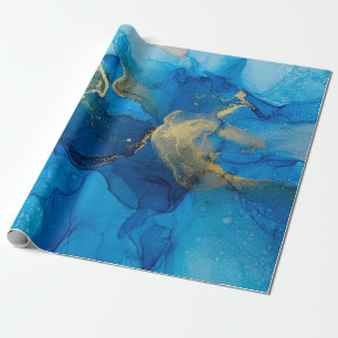 Abstraktes Blau- und Goldfragment mit farbigem Rü Geschenkpapier