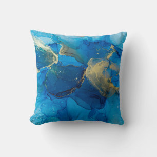 Abstraktes Blau- und Goldfragment mit farbigem Rüc Kissen