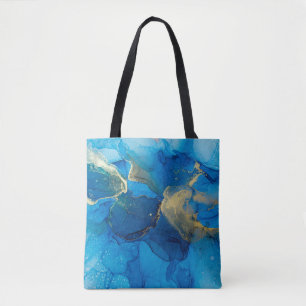 Abstraktes Blau- und Goldfragment mit farbigem Rüc Tasche