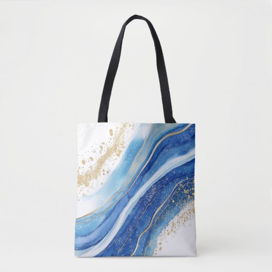 Abstraktes Blau- und Goldmarmormuster Tasche (Vorderseite)