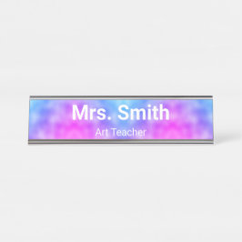 Abstraktes Blau und Lila Musterkunstlehrer Schreibtischnamensplakette