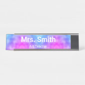 Abstraktes Blau und Lila Musterkunstlehrer Schreibtischnamensplakette (Vorderseite )