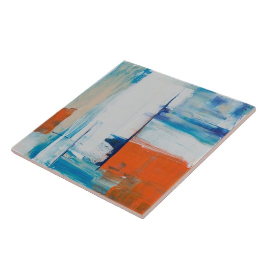 Abstraktes Blau und Orange Moderne Kunst Fliese (Seite)