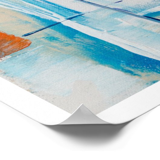 Abstraktes Blau und Orange Moderne Kunst Poster (Ecke)