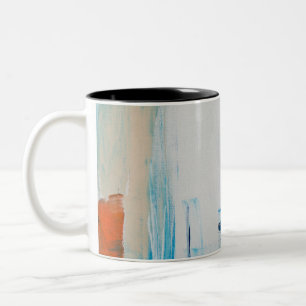 Abstraktes Blau und Orange Moderne Kunst Zweifarbige Tasse