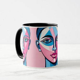 Abstraktes Blau und Rosa Face Art Tasse
