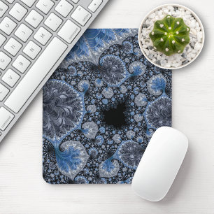 Abstraktes Blau und Schwarzes Fraktal Mousepad