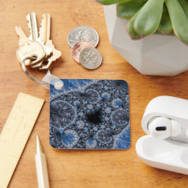 Abstraktes Blau und Schwarzes Fraktal Schlüsselanhänger