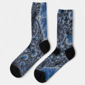 Abstraktes Blau und Schwarzes Fraktal Socken (Linkes Detail)