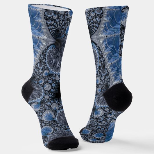 Abstraktes Blau und Schwarzes Fraktal Socken (Gewinkelt)