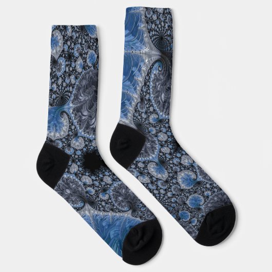 Abstraktes Blau und Schwarzes Fraktal Socken (Rechts)