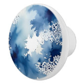 Abstraktes Blau und Weiß-Aquarellbild Keramikknauf (Rechts)