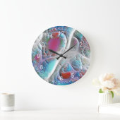 Abstraktes Blau und Weiß - Rosa und Cyan-Fraktal Große Wanduhr (Zuhause)
