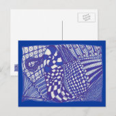 Abstraktes Blau und Weiß Zeichnen, Postkarten (Vorne/Hinten)