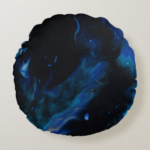 Abstraktes Blau-Weiß-Bild Rundes Kissen