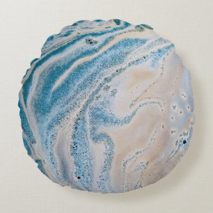 Abstraktes Blau-Weiß-Bild Rundes Kissen