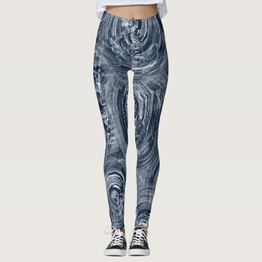 Abstraktes blau-weißes Muster Leggings (Vorderseite)