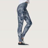 Abstraktes blau-weißes Muster Leggings (Rechts)
