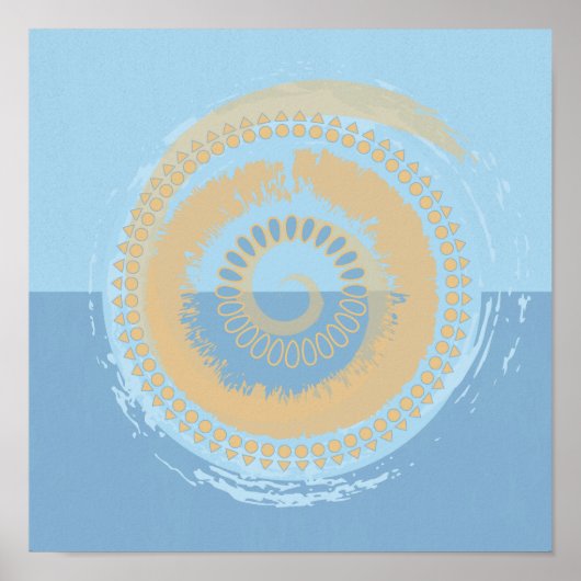Abstraktes Blauer und Tan Spiralkreisdesign Poster (Vorne)
