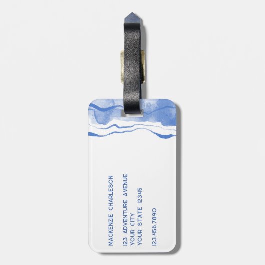 Abstraktes blaues Agate für die Aquarellfarben Gepäckanhänger (Rückseite vertikal)