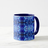 Abstraktes blaues Blumenmuster Tasse (VorderseiteRechts)