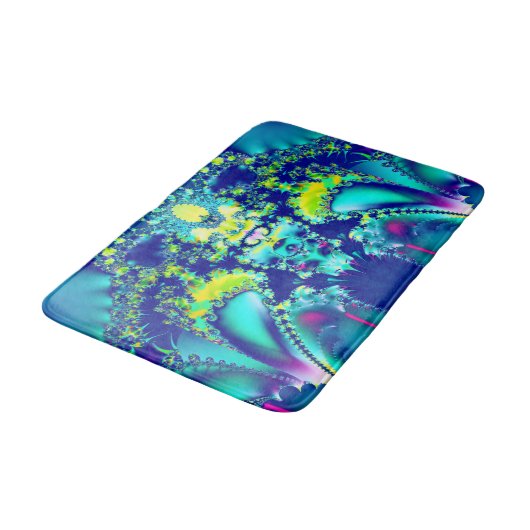 Abstraktes blaues Cyan Green-Fraktal Badematte (Schrägansicht)