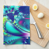 Abstraktes blaues Cyan Green-Fraktal Geschirrtuch (Viertel Falte)