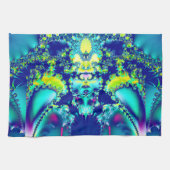 Abstraktes blaues Cyan Green-Fraktal Geschirrtuch (Horizontal)