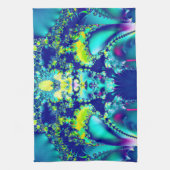 Abstraktes blaues Cyan Green-Fraktal Geschirrtuch (Vertikal)