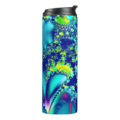 Abstraktes blaues Cyan Green-Fraktal Thermosbecher (Nach links gedreht)