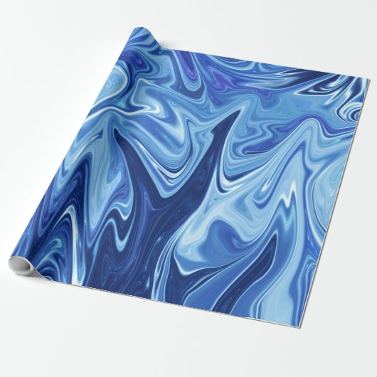 Abstraktes Blaues Flüssig-Muster Geschenkpapier (Ungerollt)