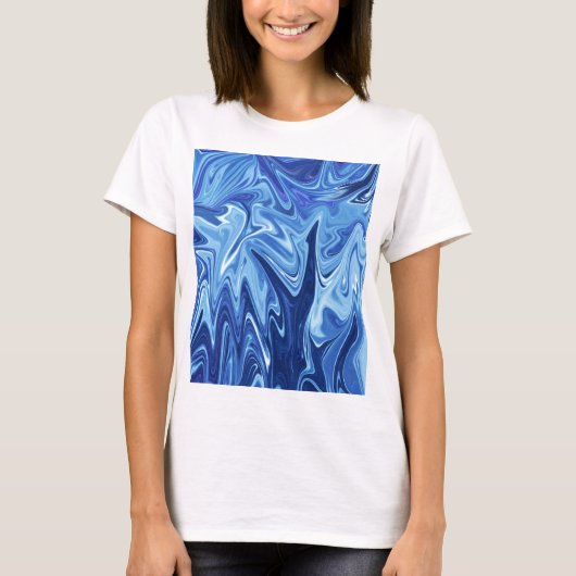 Abstraktes Blaues Flüssig-Muster T-Shirt (Vorderseite)