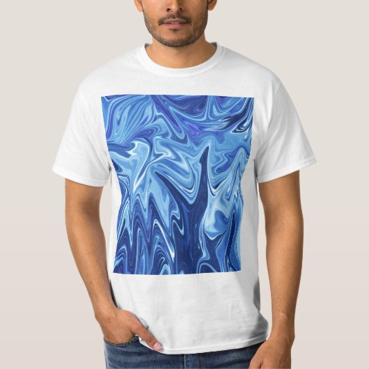 Abstraktes Blaues Flüssig-Muster T-Shirt (Vorderseite)