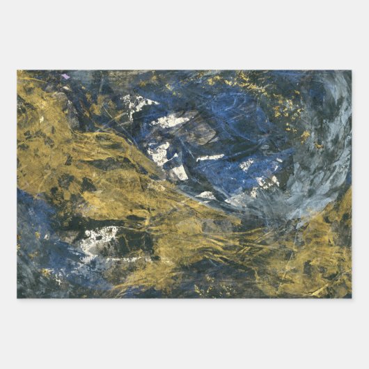 Abstraktes blaues Gold im Schwarzen Muster Art Geschenkpapier Set (Vorderseite)