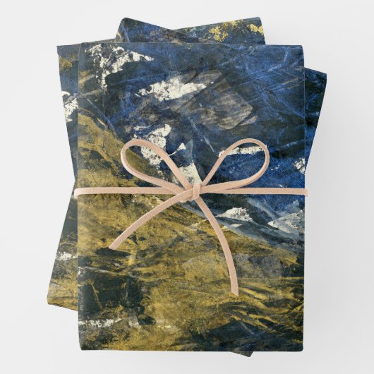 Abstraktes blaues Gold im Schwarzen Muster Art Geschenkpapier Set (Beispiel)