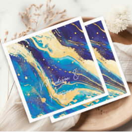 Abstraktes blaues Gold Personalisierte Hochzeit Serviette