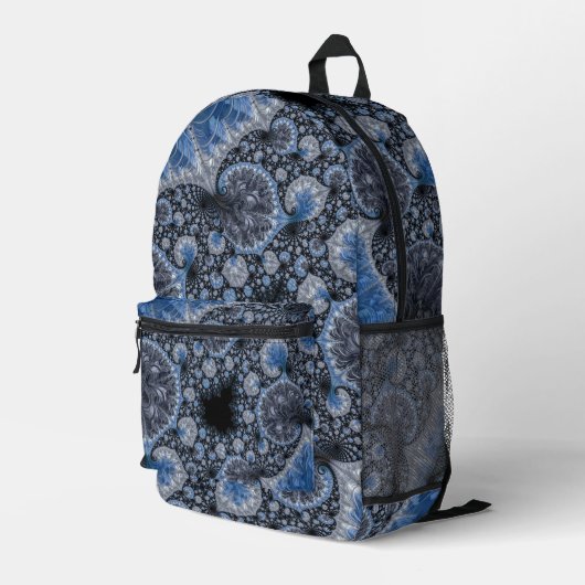 Abstraktes blaues graues Fraktal Bedruckter Rucksack (Rückseitige Ecke Rechts)