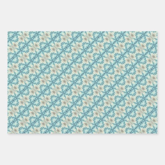 Abstraktes blaues, graues Schneeflockenmuster Geschenkpapier Set (Vorderseite 3)