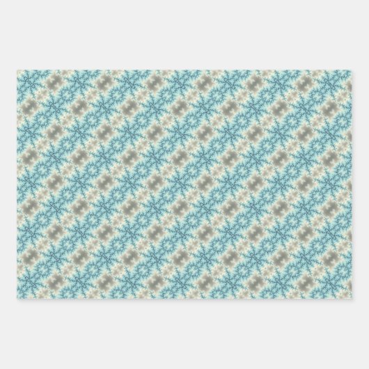 Abstraktes blaues, graues Schneeflockenmuster Geschenkpapier Set (Vorderseite)