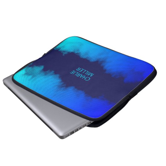 Abstraktes blaues Halbtonmuster mit Individuelle N Laptopschutzhülle (Vorne Knopf)