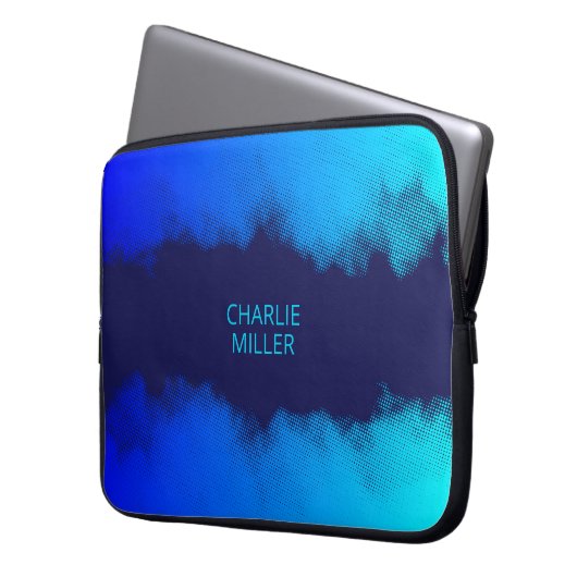 Abstraktes blaues Halbtonmuster mit Individuelle N Laptopschutzhülle (Vorderseite Links)