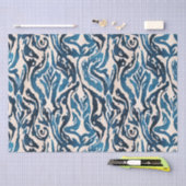 Abstraktes blaues Ikat-Wasserfarbmuster Seidenpapier (Handwerk)