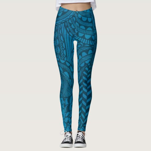 Abstraktes blaues Kunstmuster Leggings (Vorderseite)
