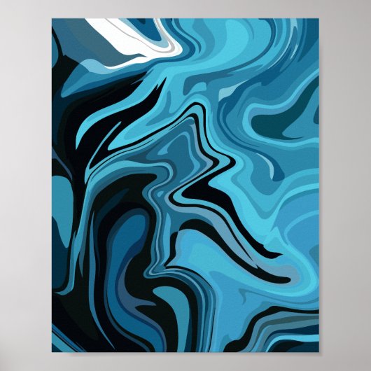 Abstraktes blaues Marmor-Wellendesign Poster (Vorne)