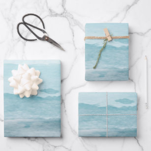 Abstraktes blaues Meer Geschenkpapier Set