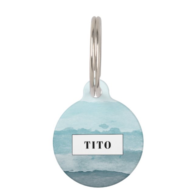 Abstraktes blaues Meer Haustiermarke (Vorderseite)