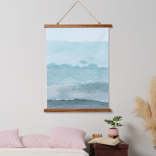 Abstraktes blaues Meer Wandteppich Mit Holzrahmen (Schlafzimmer)