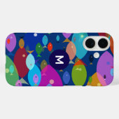 Abstraktes blaues Monogramm Case-Mate iPhone Hülle (Rückseite (Horizontal))