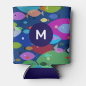 Abstraktes blaues Monogramm Dosenkühler (Vorderseite)