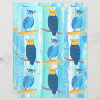 Abstraktes blaues Owls Türkisblaue Bäume Scrapbook